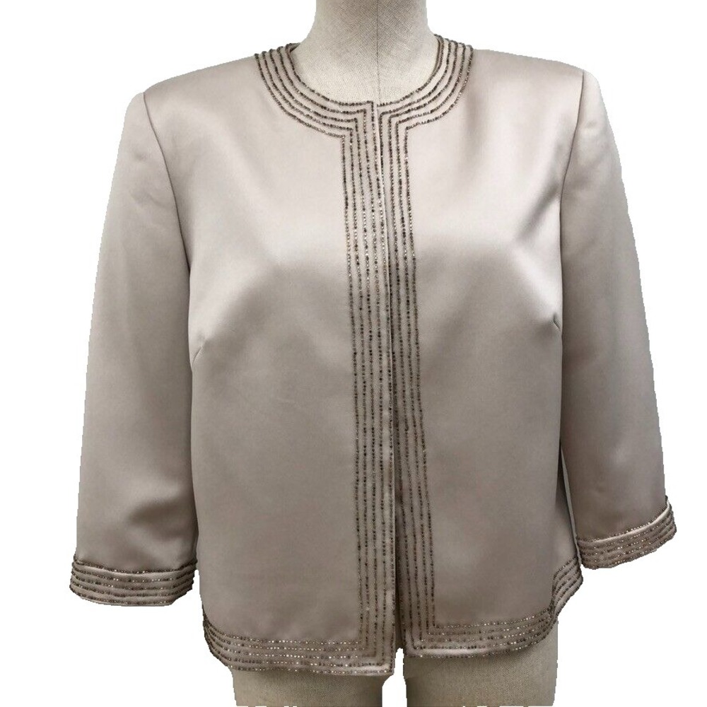 Nahdree Black Tie Formal Jacket Womens 12 Beige 3/4 Sleeve Eveningwear Party